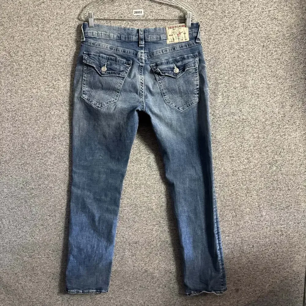 True Religion Men's 34 Blue Stretch Denim Ricky Relaxed Straight Leg Jeans